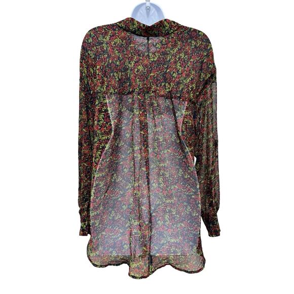 Free People Womens Easy Rider Floral Sheer Button Up Blouse Size M Navy Romantic - Picture 2 of 8